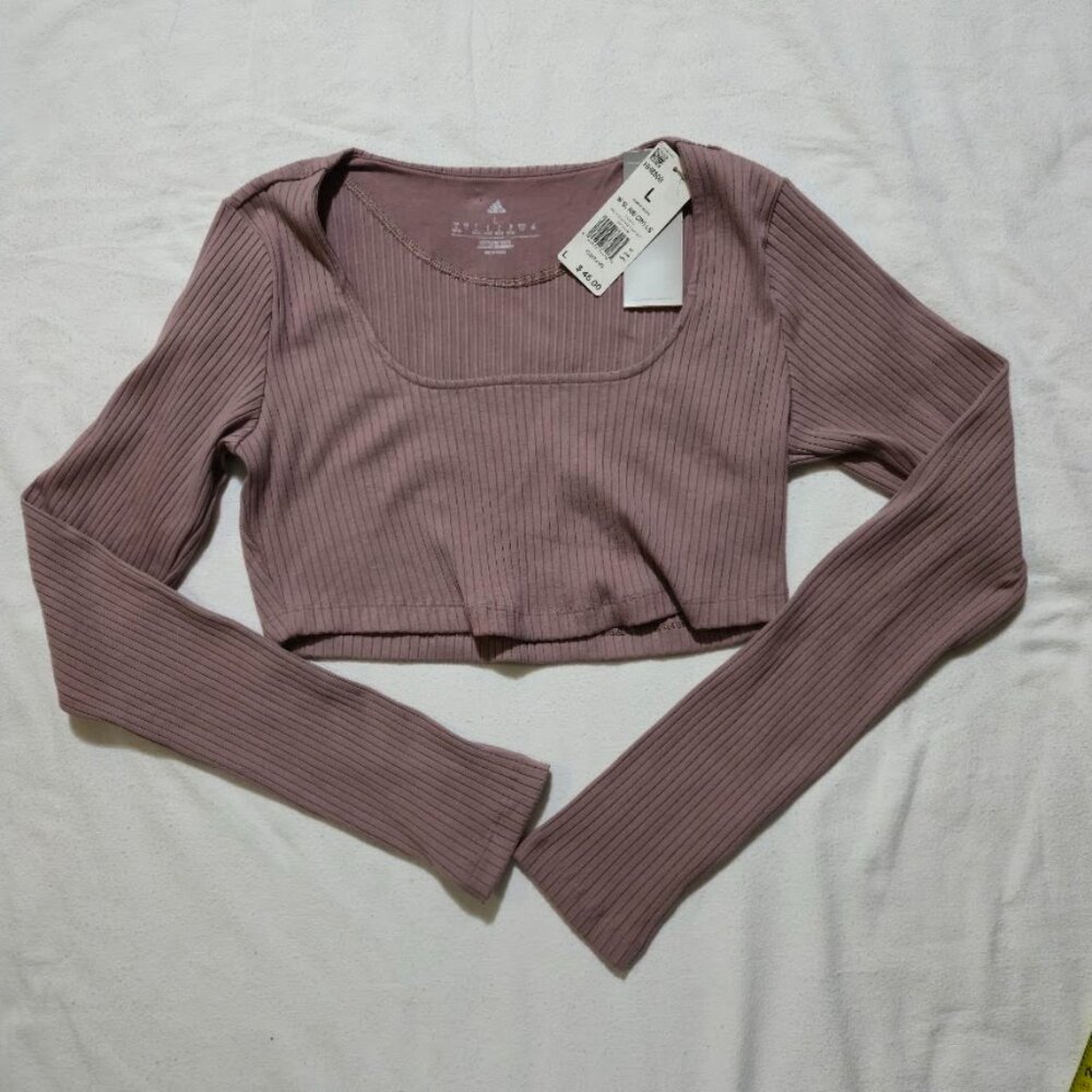 NWT Adidas Ribbed Long Sleeve Crop Top Mauve Pink Purple Large